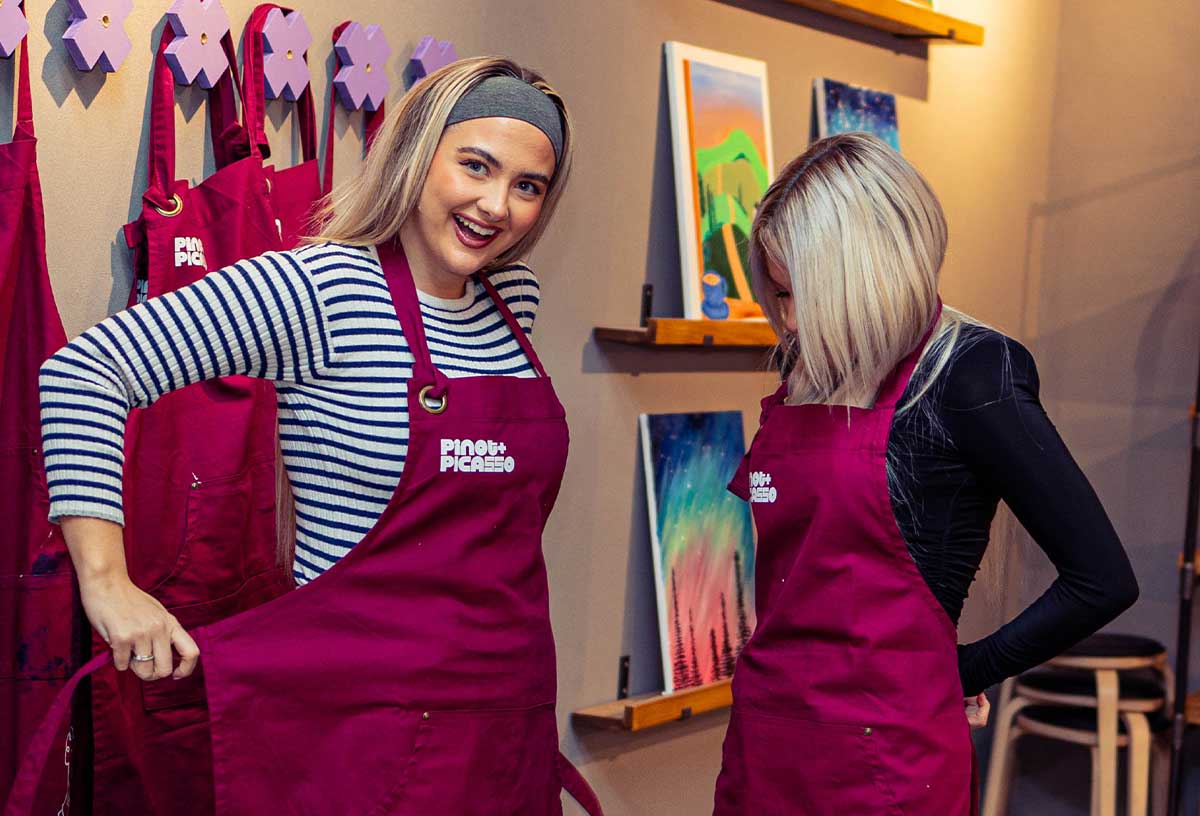 Team building ideas Leeds include a paint and sip event at Pinot and Picasso