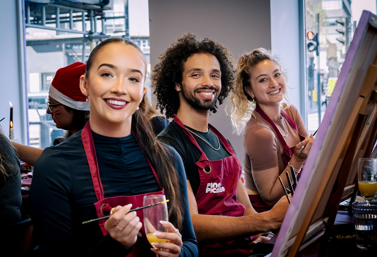 Christmas activities London include a festive paint and sip session at Pinot & Picasso